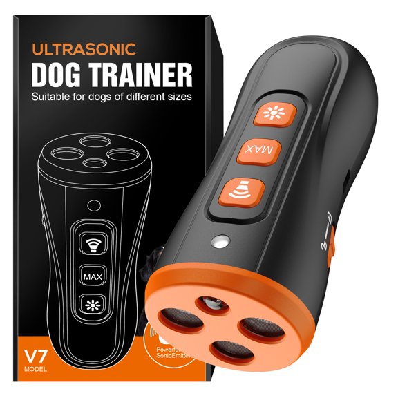 Ultrasonic Dog Trainer Handheld Anti Barking Device for Small Medium Large Dogs, Rechargeable Bark Deterrent with LED Flashlight, 3 powerful sonic emitters