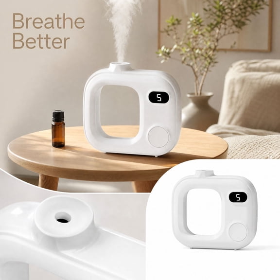 Ultrasonic Essential Oil Diffuser for Home, 8X8X1.5 Inch Scent Diffuser Machine with 5 Timer Settings, 1-Pack