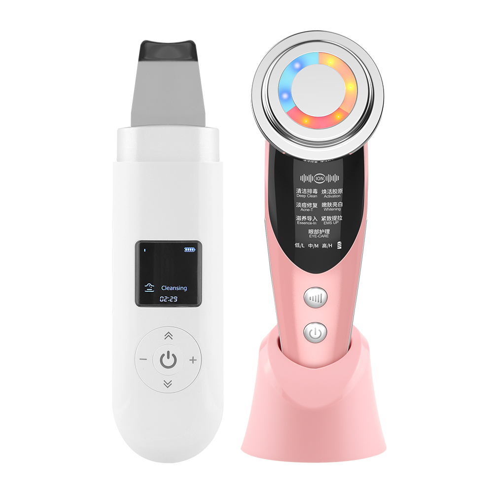 Ultrasonic Face Cleaning Skin Scrubber Facial Cleaner Machine Pore Cleaner Skin Care Set Face Cleaner + LED Beauty Device
