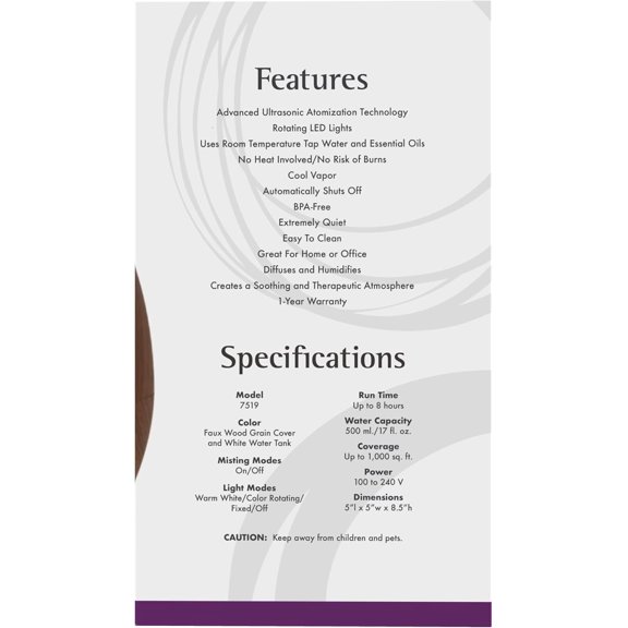 Ultrasonic Faux Wood Aromatherapy Oil Diffuser with Color Changing LED and Extremely Quiet Operation for Home Office