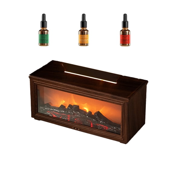 Ultrasonic Fireplace Flame Essential Oil Diffuser, Quiet Humidifier with 7-Color Night Light, Remote Control Aroma Diffuser with Timer & Auto Shut-Off for Bedroom, Office