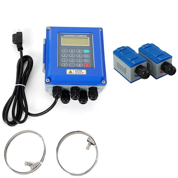 Ultrasonic Flow Meter For Liquid Water, Bidirectional Measurement, LCD Display, Includes Clamp-On Transducers For Accurate Flow Control