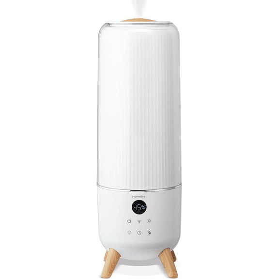 Ultrasonic Humidifier - Large Deluxe Air Humidifiers for Bedroom, Plants, Office - Top-Fill 1.47-Gallon Tank, Cool Mist, Essential Oil Pads and Built-In Timer, 3 Speed Settings, White