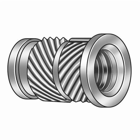 Ultrasonic Insert, #10-32, 3/8 in L, 0.252 in Insert Dia., 0.252 in Tapered End Dia., Brass, 50 PK