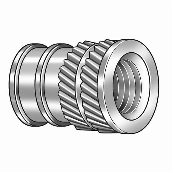 Ultrasonic Insert, #6-32, 1/4 in L, 0.206 in Insert Dia., 0.185 in Tapered End Dia., Brass, 100 PK
