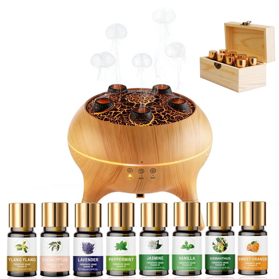 Ultrasonic Jellyfish Diffuser 250ml, Aromatherapy Essential Oil Diffuser with Remote Control 7 Color Lights, Includes 8 Organic Essential Oils