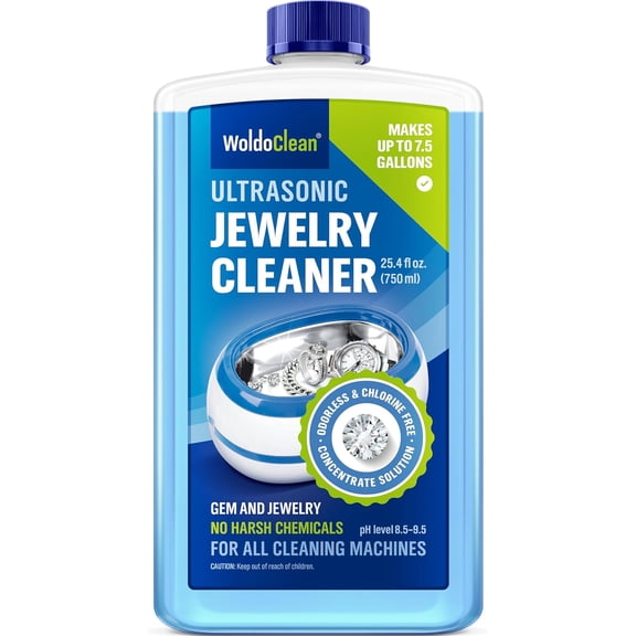 WoldoClean Ultrasonic Jewelry Cleaner Concentrate 25.36 fl oz Solution (1:40 Ratio) for Jewelry, Glasses, Watches & Dentures, Alcohol-Free & Gentle
