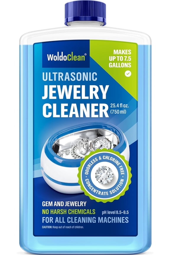 Ultrasonic Jewelry Cleaner Concentrate 25.36 fl oz Solution (1:40 Ratio) for Jewelry, Glasses, Watches & Dentures, Alcohol-Free & Gentle