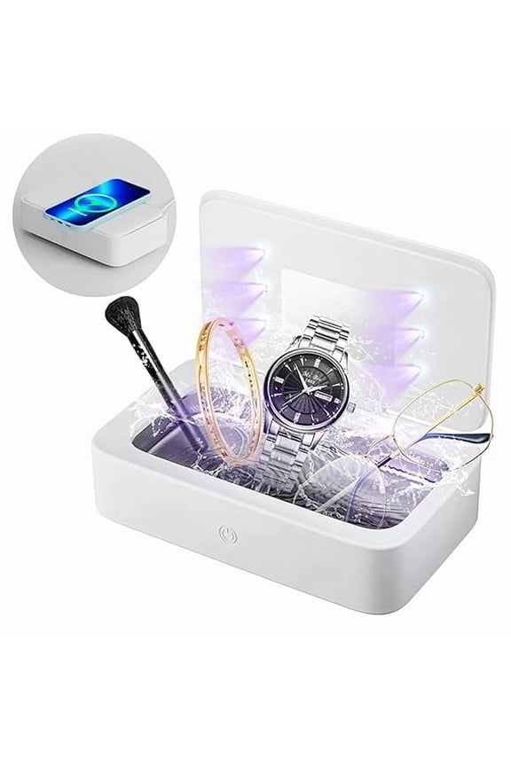 Ultrasonic Jewelry Cleaner - 3 in 1 Professional Ultrasonic Glasses Cleaning Machine with Wireless Charging, 42kHz Portable Ultrasonic Cleaner for Eye Glasses, Ring, Earring, Necklaces (White)