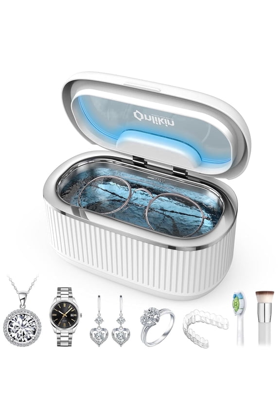 Ultrasonic Jewelry Cleaner 35W 45KHz – for Retainers, Eyeglasses & Dentures, 20oz 304SS Tank, 5 Timer Modes (White)