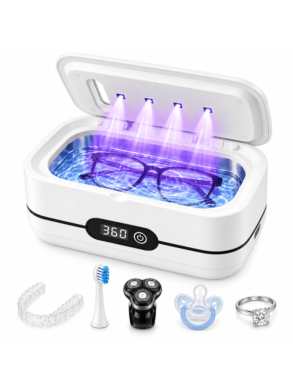 Ultrasonic Jewelry Cleaner, 48KHz Ultrasonic Cleaner Machine with 5 Modes & LED Display - for Jewelry, Eyeglasses, Rings, Watch Strap, Dentures-Dual Cleaning Modes, 20oz 304 Stainless Steel Tank