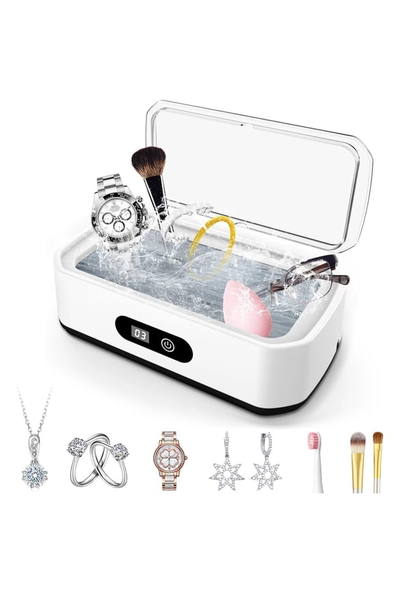 Ultrasonic Jewelry Cleaner, 48KHz Ultrasonic Cleaner Machine for Jewelry, 304 Stainless Steel 12oz Cleaning Pod for Glasses, Rings, Retainers, Watch Strap, Dentures