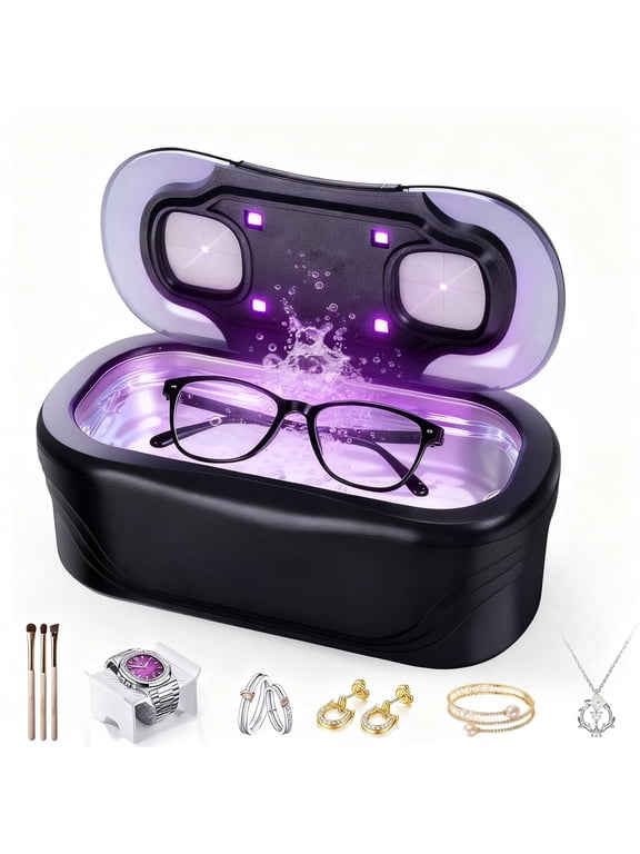 Ultrasonic Jewelry Cleaner, 48KHz 400ML, UV Light & LED Display, 3 Cleaning Modes for Jewelry, Eyeglasses, Dentures, Black