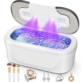 MQ Ultrasonic Jewelry Cleaner, 48KHz 400ML, UV Light & LED Display, 3 Cleaning Modes for Jewelry, Eyeglasses, Dentures, White