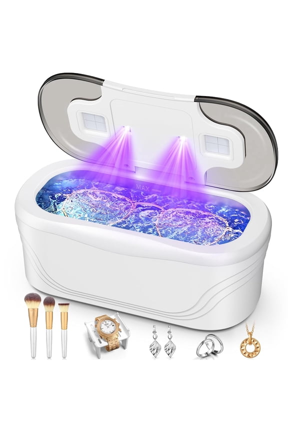Ultrasonic Jewelry Cleaner, 48KHz Ultrasonic Cleaner Machine, UV Light & LED Display, 3 Cleaning Modes, 400ML Sonic Cleaner for Jewelry, Eyeglasses, Watches, Rings, Watch Strap,Dentures(Black)