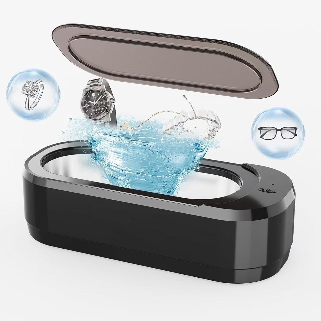 Ultrasonic Jewelry Cleaner, Jewelry Cleaner Machine 12oz 46KHz, Professional Sonic Cleaner with One-Touch Operation, Sonic Cleaner for Rings, Glasses, Jewelry, Dentures (Black)