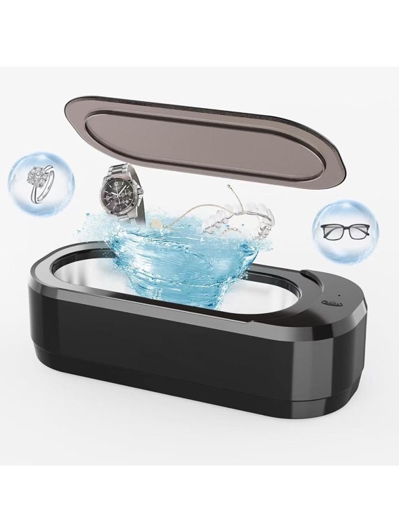 Ultrasonic Jewelry Cleaner, Jewelry Cleaner Machine 12oz 46KHz, Professional Sonic Cleaner with One-Touch Operation, Sonic Cleaner for Rings, Glasses, Jewelry, Dentures (Black)