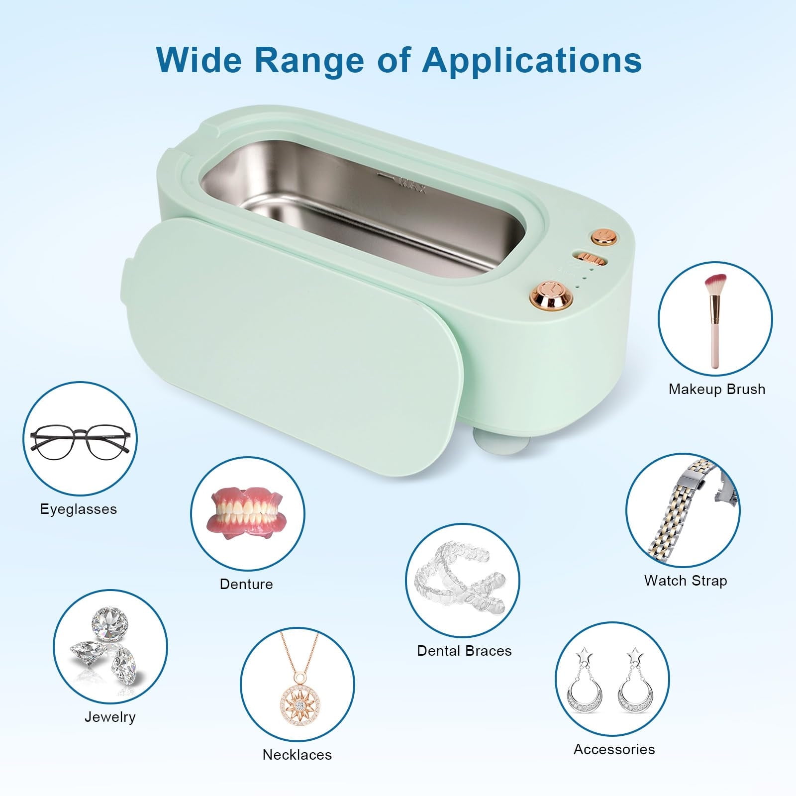 Ultrasonic Jewelry Cleaner Machine 300ML Portable - 45KHz Deep Cleaner for Glasses Watches Dentures with 3 Modes (Green)​