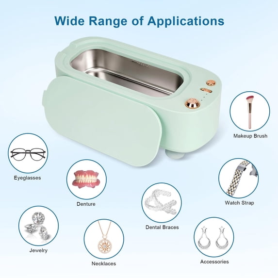 Ultrasonic Jewelry Cleaner Machine 300ML Portable - 45KHz Deep Cleaner for Glasses Watches Dentures with 3 Modes (Green)