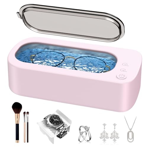 Ultrasonic Jewelry Cleaner Machine: 48KHz Ultra Sonic Cleaner for Jewelry,Eyeglass,Rings,Watch Band,Dentures,with Dual Cleaning Modes,350ML 304 Stainless Steel Tank,Gift for Wife,Mom,Daughter