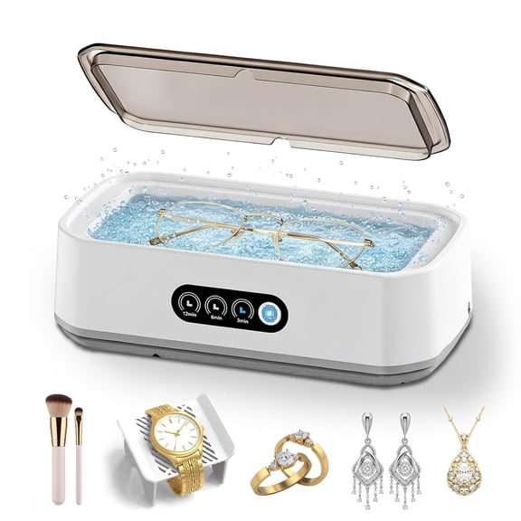 Ultrasonic Jewelry Cleaner Machine: 49KHz Ultrasonic Cleaner with 3 Cleaning Modes for Jewelry, Glasses, Rings, Watch Strap, Dentures, Retainers, Coins, Earring, 650ML 304 Stainless Steel Tank