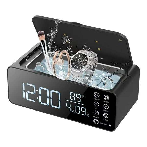 Ultrasonic Jewelry Cleaner Machine - Automatic Glasses Bracelets Denture Cleaning Timer LED Light Touch Screen Portable Deep Cleaning Device(Black)