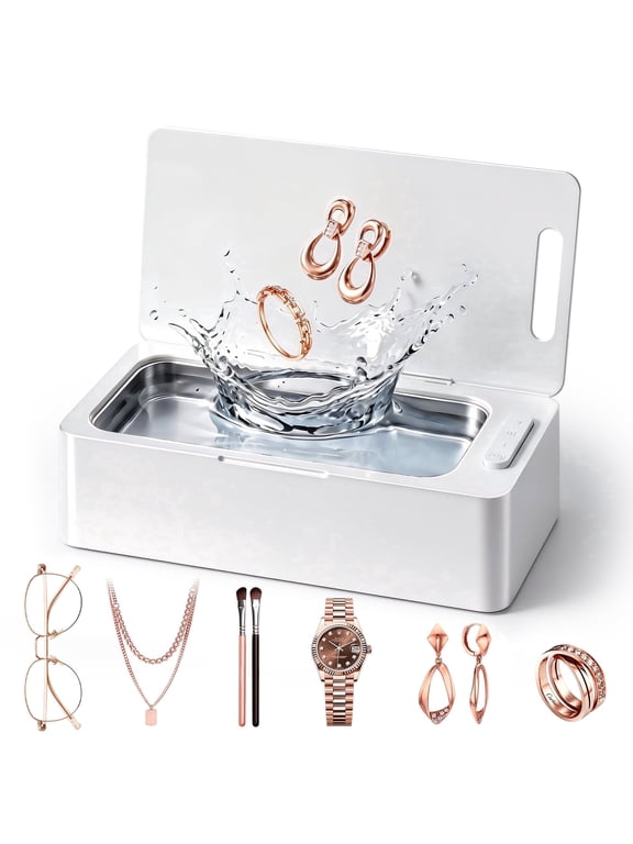Ultrasonic Jewelry Cleaner Machine for Eyeglass, Sunglasses, Ring, Watch Strap, One-Touch Operation, 3 Timer Modes