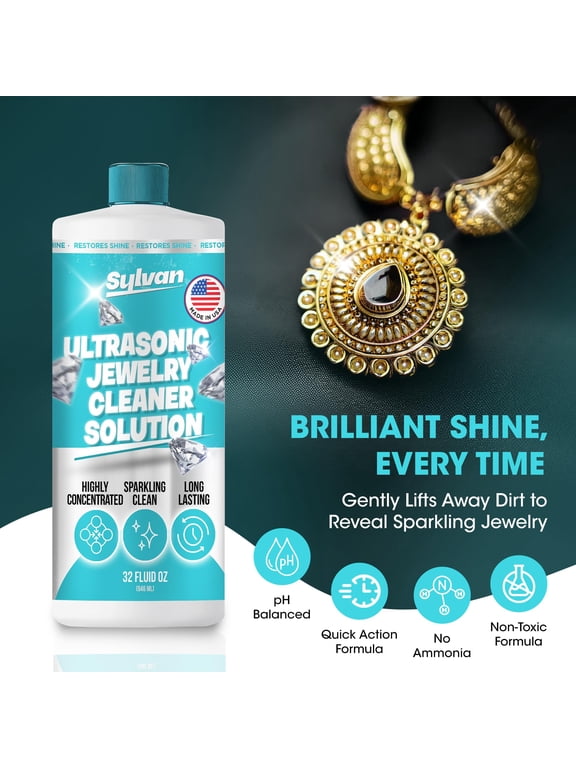 Ultrasonic Jewelry Cleaner Solution 32 Oz with Free Cloth Makes 50 Gallons