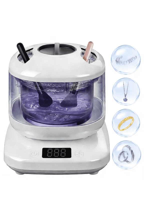 Ultrasonic Jewelry Cleaner 40000Hz U-V Dual-Action, 4 Modes 45dB Quiet SUS304 Tank IPX7 Waterproof for Rings Watches Retainer