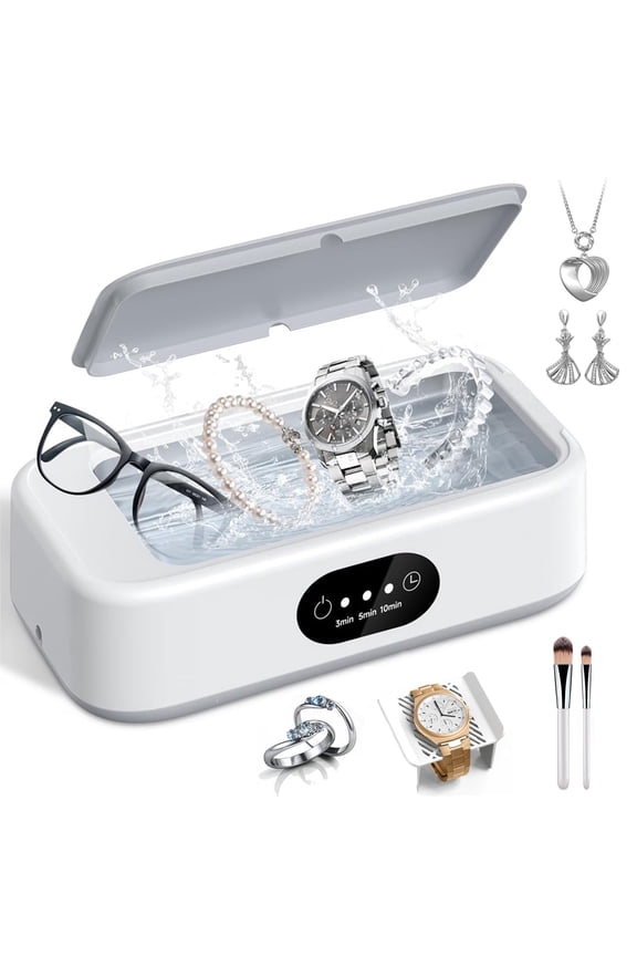 Ultrasonic Jewelry Cleaner for Eyeglasses, Rings, Watches, Dentures, Retainer, Razors, 49KHz Timer Cleaning Machine with 3 Timer Modes, Portable Cleaning Machine, Digital Display
