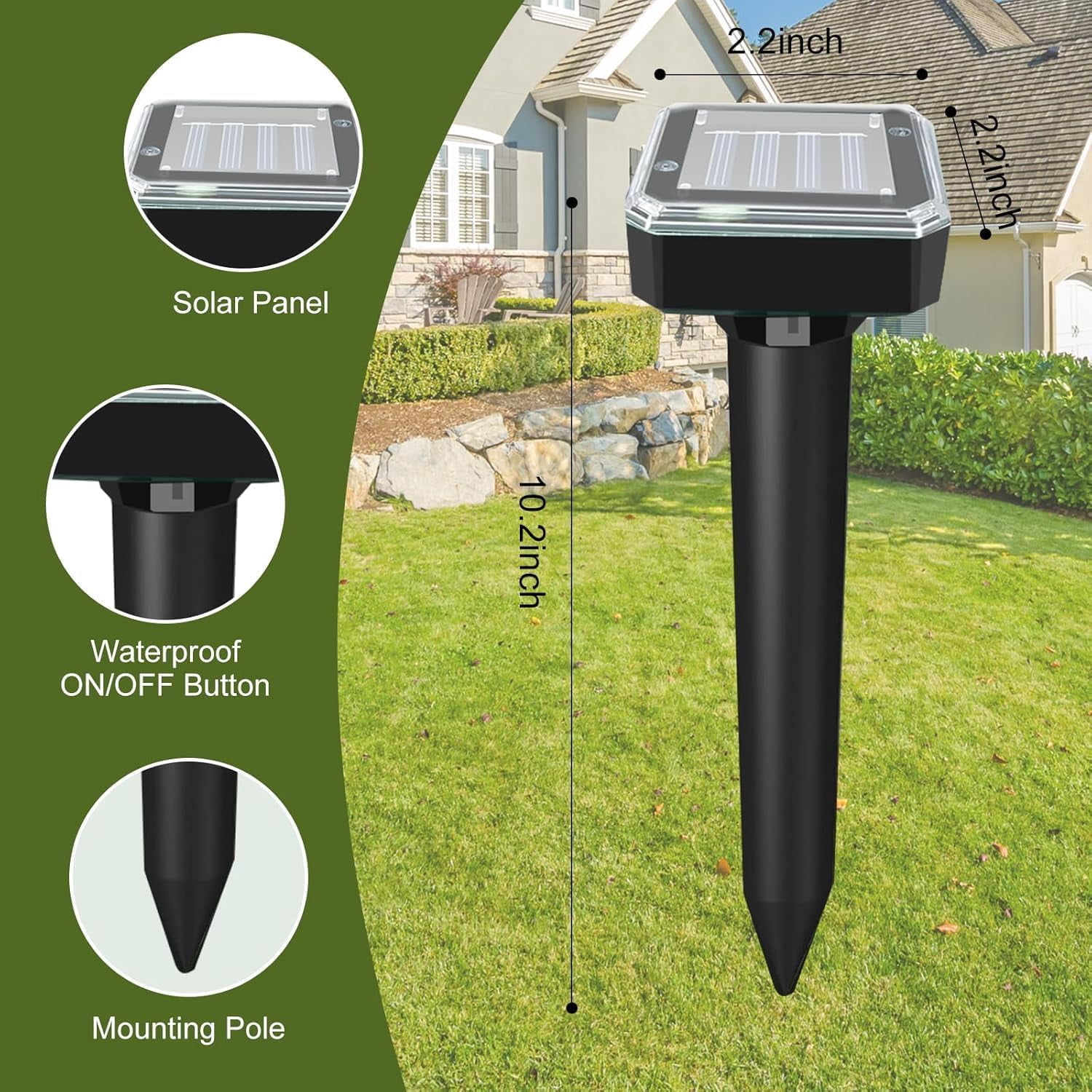 Ultrasonic Mole Repellent,Solar Powered Gopher Mole Repellent Stakes for Chipmunks,Snake,Gophers,Voles,Waterproof Sonic Moles Deterrent for Outdoor Garden,Home (4 Pack)