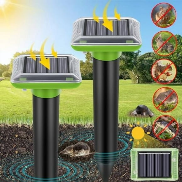 Ultrasonic Mole lent Outdoor, 2 Pack Gopher lent Solar-Powered for Lawn Yard and Garden, Waterproof Mole Killer Traps, Effectively s Gopher Vole Groundhog Snake, Green