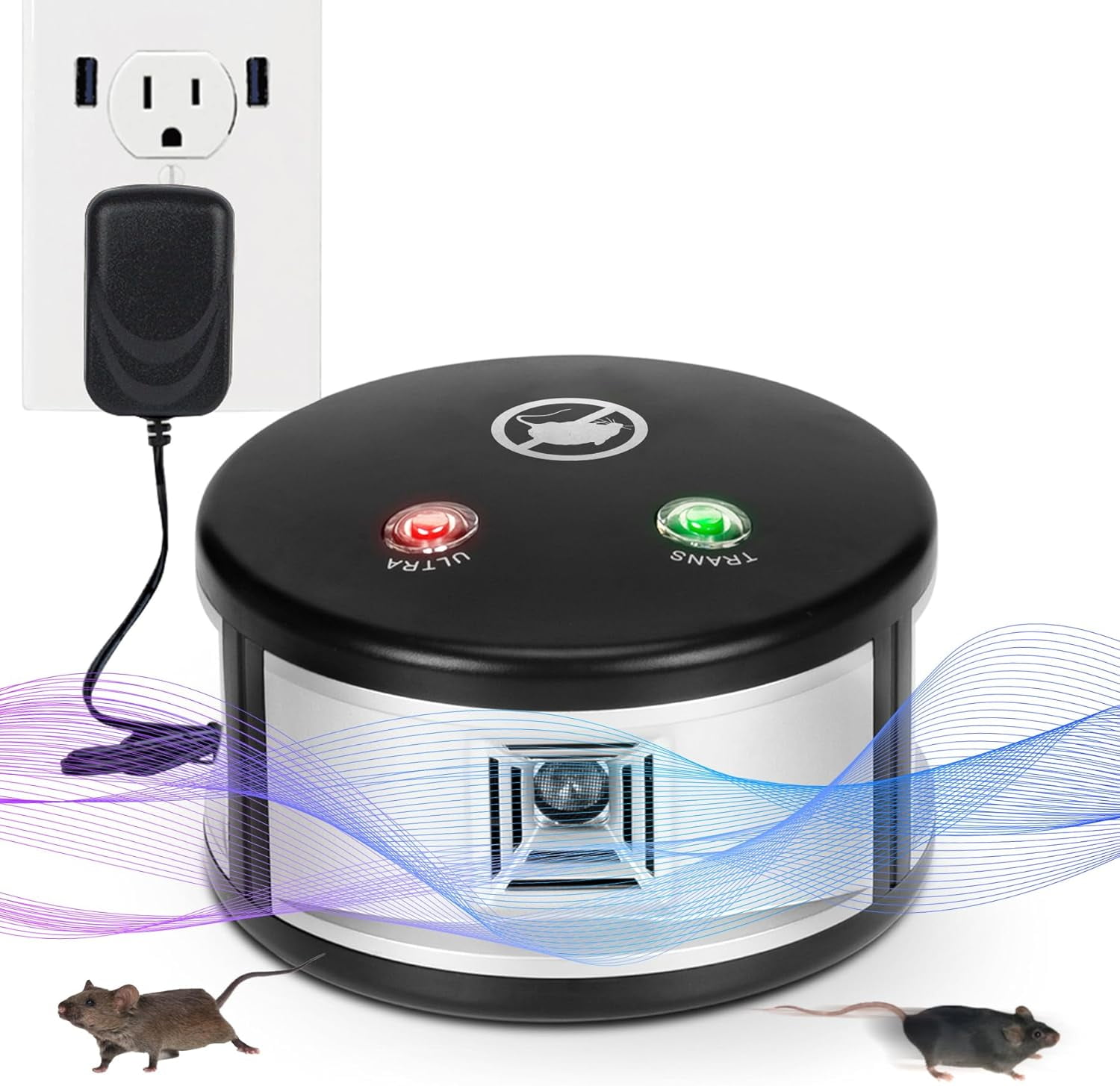 Ultrasonic Mouse Repeler, 360° Squirrel Repeler with Pressure Wave, Plug in Multiple Pest Deterrent Control for Indoor Use Only (Gray)