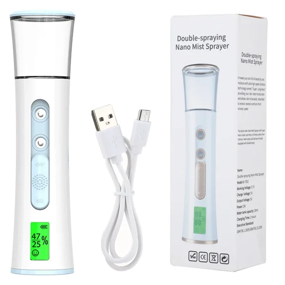 Ultrasonic Nano Mist Sprayer with Dual Spray Heads and LED Display - Portable Facial Steamer and Hydrating Humidifier for Skin Moisturization and Care