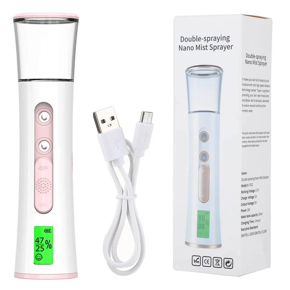 Ultrasonic Nano Mist Sprayer with Dual Spray Heads and LED Display - Portable Facial Steamer and Hydrating Humidifier for Skin Moisturization and Care