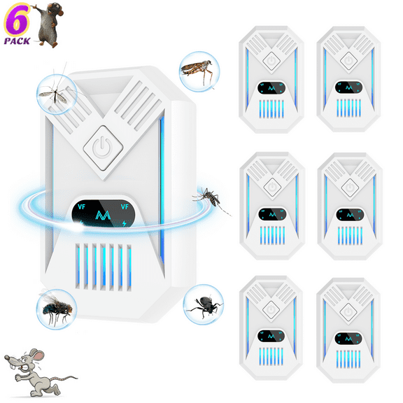 Ultrasonic Pest & Insect Repeler, 6-Pack Powerful Pest Repelent, Effectively Prevent Rats, Mosquitoes, Cockroaches, Spiders, Moths, Indoor Use Electronic Devices
