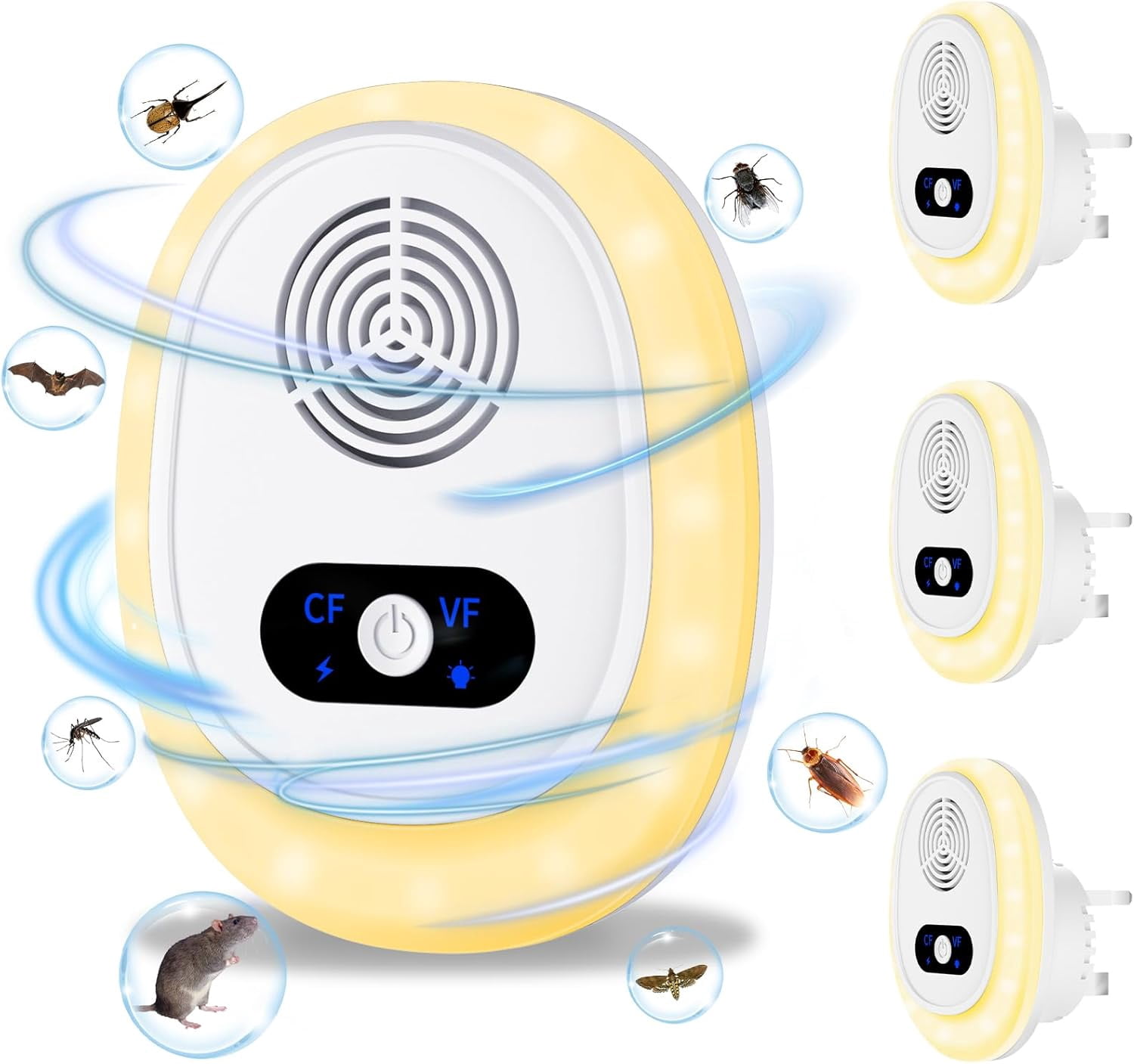 Ultrasonic Pest Repeler, 6 Packs Mouse Repelent Plug in with Night Light, 4 Modes, Effective Against Rodent, Insect, Mosquito, Mice, Ant, Spider, Roach