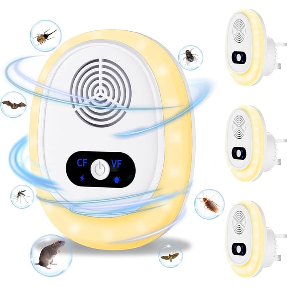 Ultrasonic Pest Repeler, 6 Packs Mouse Repelent Plug in with Night Light, 4 Modes, Effective Against Rodent, Insect, Mosquito, Mice, Ant, Spider, Roach