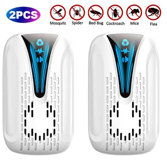 Ultrasonic Pest Repeler Home Kit, 2Pcs Electronic Pest Control Plug in Indoor for Mice Bugs Rodents Roaches Spiders Mosquitoes Flying Insects, Black