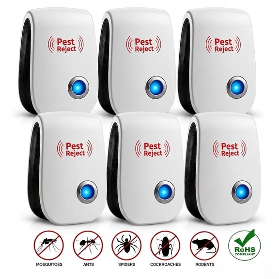 Ultrasonic Pest Repellent Plug in (6-Pack) Indoor Bug Plug in Wall Repellent & Spider Repellent Indoor for Mice, Mosquitoes, Fleas & Ants
