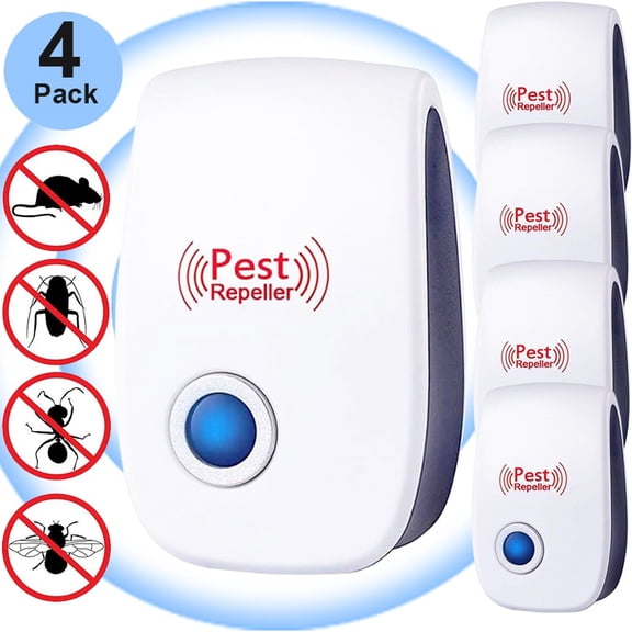 Ultrasonic Pest Repeller - 4 Pack Electronic Pest Repellent Plug-in Indoor Pest Control for Insect, Rodent, Mosquito, Ant, Bug, Mice Repellent for House, Garage, Warehouse, Office - Safe for Pets