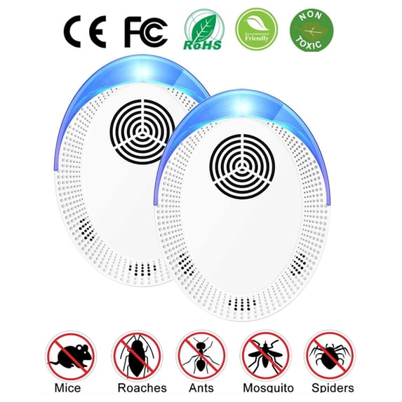 Ultrasonic Pest Repeller, Electronic Plug in Sonic Repellent pest Control for Bugs Insects Roaches Mice Spiders Rodents Mosquitoes(2 Pack)