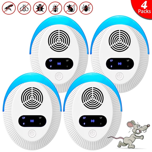 Ultrasonic Pest Repeller Pack of 4, Pest Control Ultrasonic Repellent Electronic Insects Rodents Repellent for Mosquito, Mouse, Cockroaches,Rats,Bug, Spider, Ant, Flies