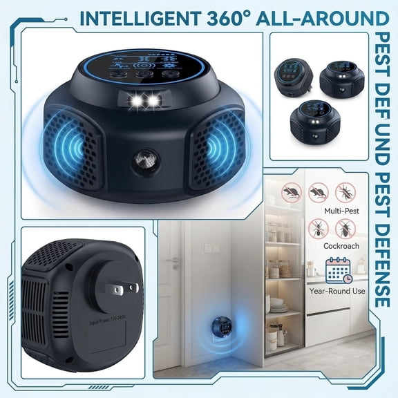 Ultrasonic Pest Repeller Pest Repellent Ultrasonic Plug in,Indoor Electronic Mouse Traps & Insect Repellent with 360° Coverage, LED Strobe Lights, Safe for Home for House Garage Warehouse Office