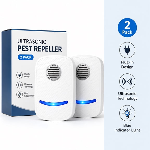 Ultrasonic Pest Repeller Plug-In with Blue Indicator Light, Indoor Electronic Deterrent for Mice, Roaches, Ants and Spiders