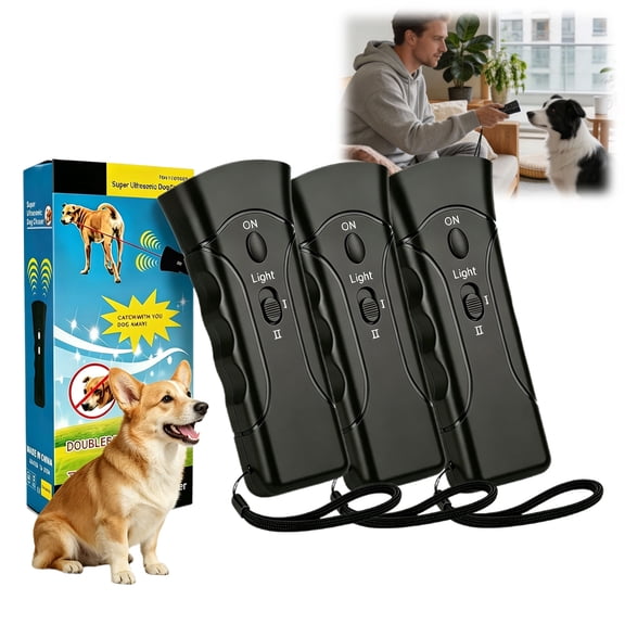 Ultrasonic Pet Trainer, 2-in-1 Handheld Dog Repeller & Behavior Assistant, 2 Intensity Levels & LED Flashlight, Indoor Outdoor Use(3PCS)