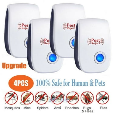 Ultrasonic Plug in Pest Repeller for Flea. Insects. Mosquitoes. Mice. Spiders. Ants. Rats. Roaches. Bugs. Non-Toxic. Humans & Pets Safe. Set of 4-Packs