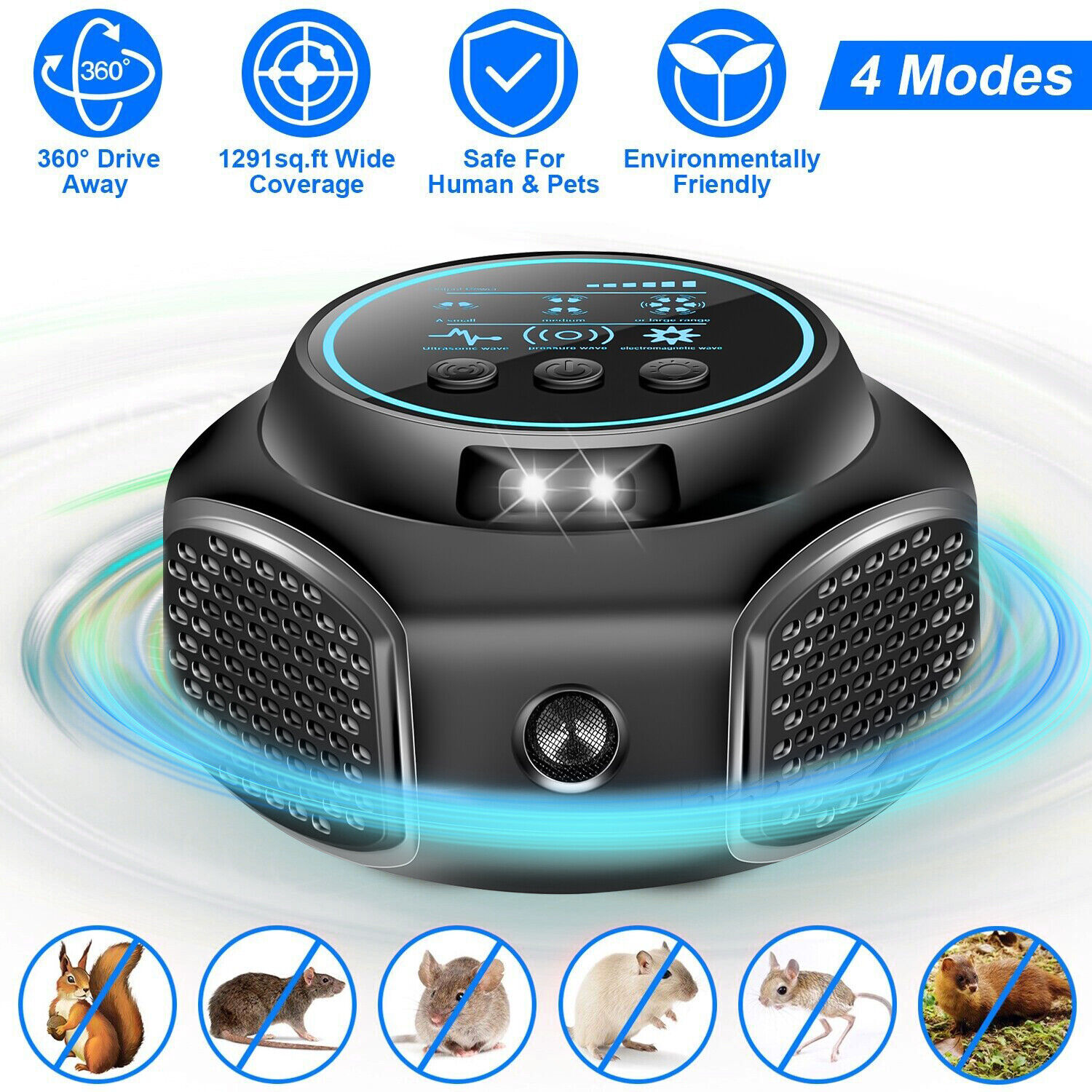 Ultrasonic Repellent 360° Electronic Control Pest Rat Cat Mice Rodent ...