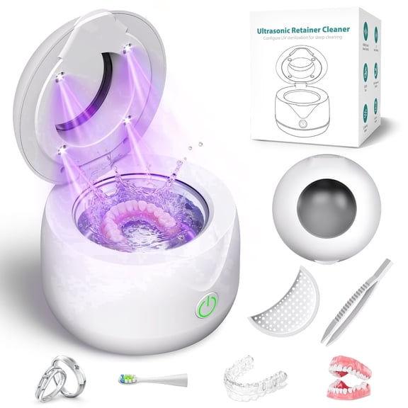 Dental Ultrasonic Retainer Cleaner Machine, 45kHz Dental Cleaning Pod with 2 Modes, Digital Timer & 200ML Capacity for Denture, Mouth Guard, Aligner, Night Guard, Braces, Toothbrush Head & Jewelry