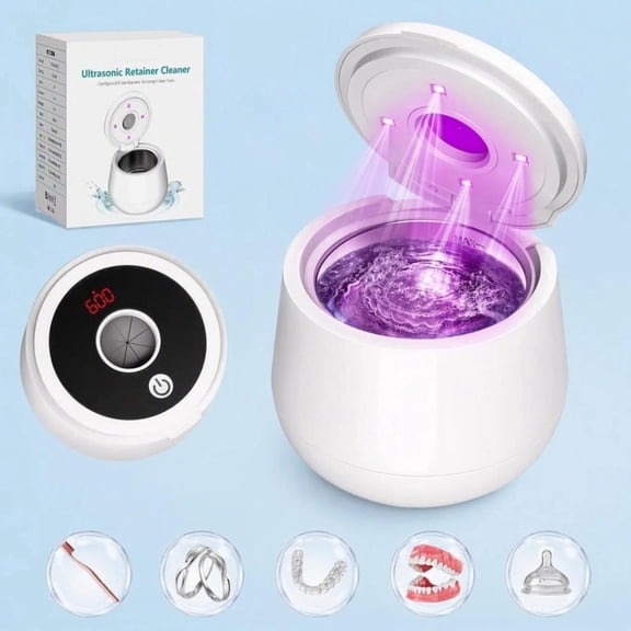 Ultrasonic Retainer Cleaner Machine, 45kHz Dental Cleaning Pod with Digital Timer & 4 Modes, 200ML Capacity for Denture, Mouth Guard, Aligner, Night Guard, Braces, Toothbrush Head & Jewelry